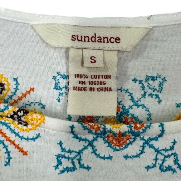 Sundance Cassandra Tiered Embroidered Tee Small White Blue Cross Stitched Boho - Picture 6 of 6